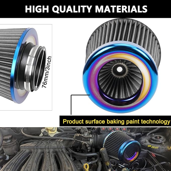 Cold Air Intake Filter, High Performance, Washable Filter, Clamp-On Replacement