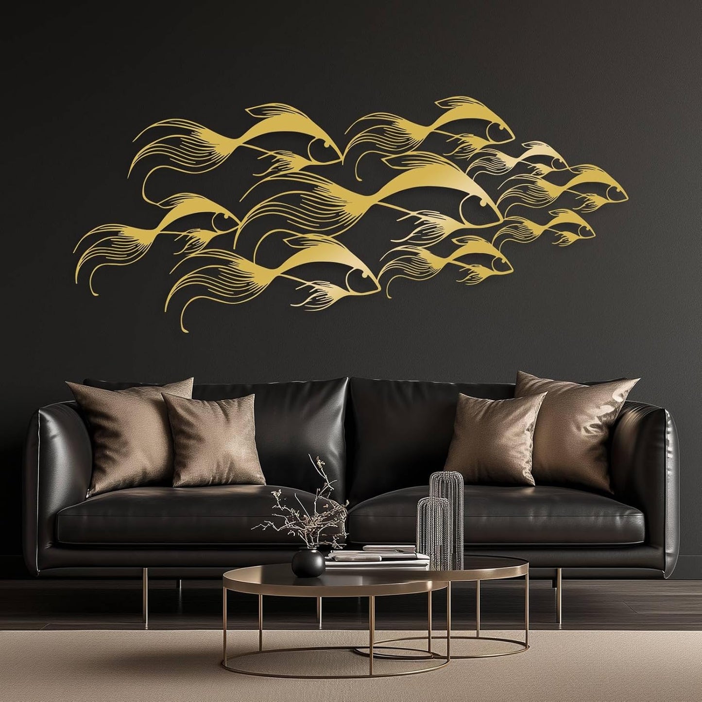 School of Fish Metal Wall Art, Metal Fish Wall Decor, Sea Life Wall Art, Large Nautical Wall Hanging, Modern Beach House Wall Decor, Ocean Themed Artwork for Bathroom (White, 35"x15" | 90x38cm)