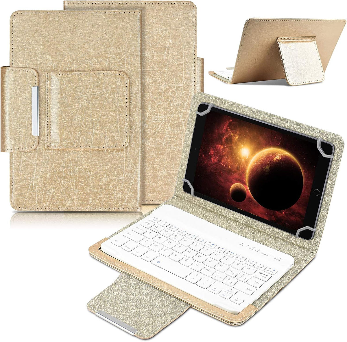 DETUOSI Universal 8.0 inch Android Tablet Case with Keyboard, Removable Wireless Bluetooth Keyboard + PU Leather Folio Book Cover + Stand, Travel Portable Sleeve for iOS/Android/Windows System Tablet