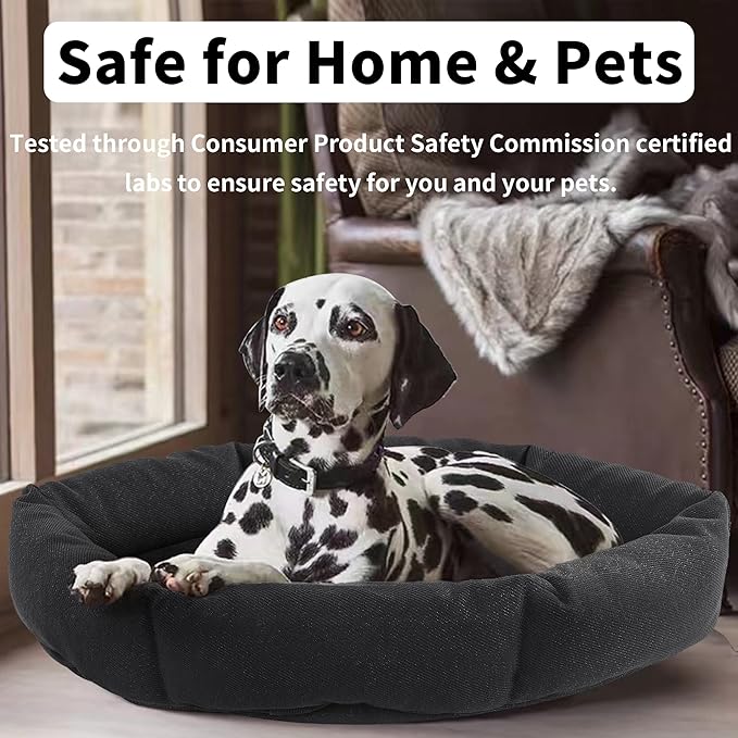 HOMBYS Indestructible Chew Proof Dog Bed for Aggressive Chewers,Round Durable Pee Proof Tough Pet Bed for Large Dog,Black (20"x24"x5")