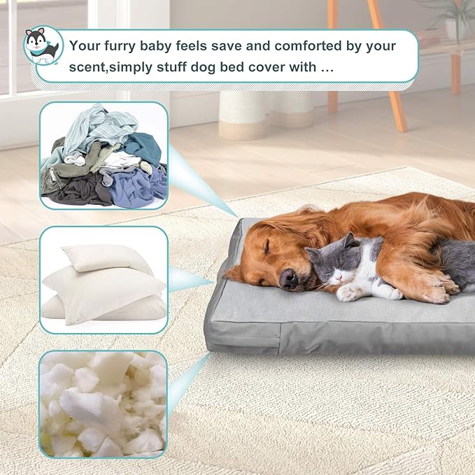 Explore Land Waterproof Dog Bed Cover Machine Washable Fluffy Dog Bed Replacement Cover for 42 Inch Crate, 40Lx27Wx4H inch, Gray