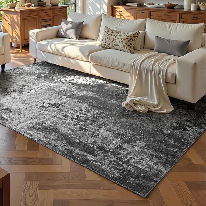 Ompaa Living Room Rug 5x7 Black Area Rug Machine Washable Boho Carpet Non Slip