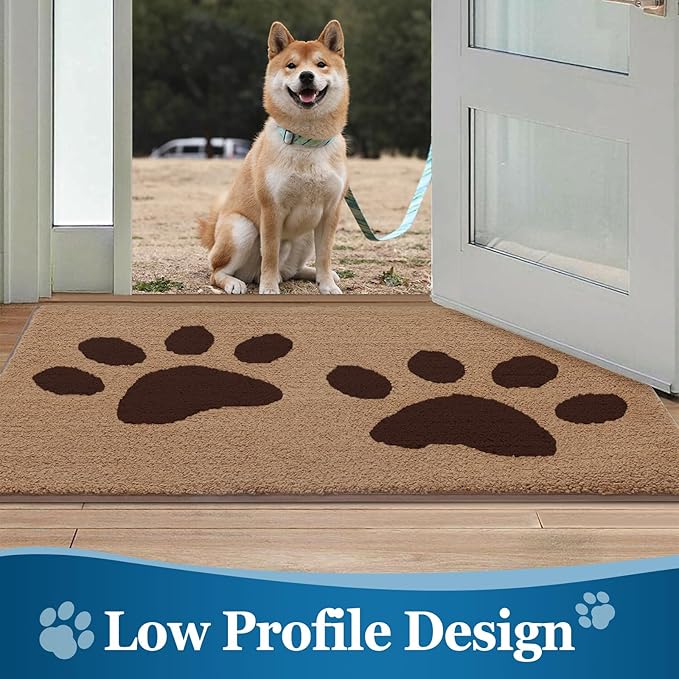 Buganda Dog Door Mat for Muddy Paws, Absorbent Dirt Trapper Washable Indoor Doormats, Non Slip Low-Profile Mud Mat for Dogs, Front Entrance Doormat for Inside Floor (48x30 Inches, Beige)