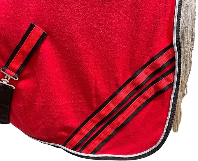 Majestic Ally Anti Pill Fleece Horse Blanket/Sheet with Silver Braided Rope (Red, 70)
