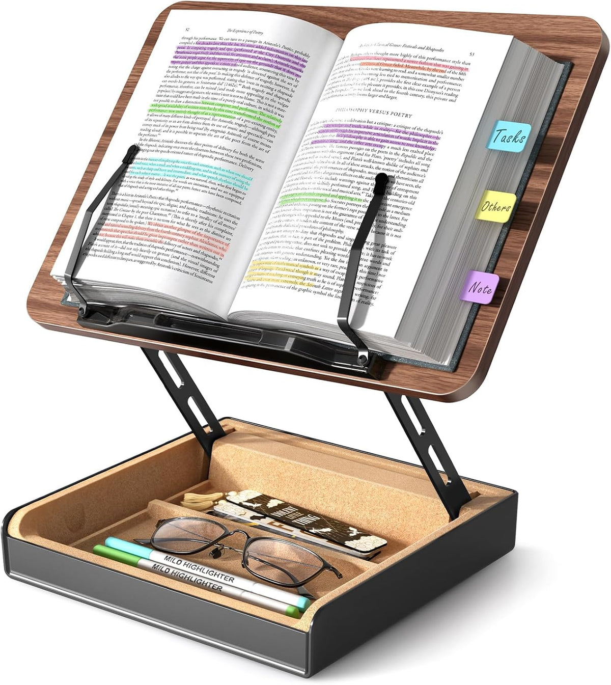 Book Stand with Storage, Book Holder for Reading Hands Free
