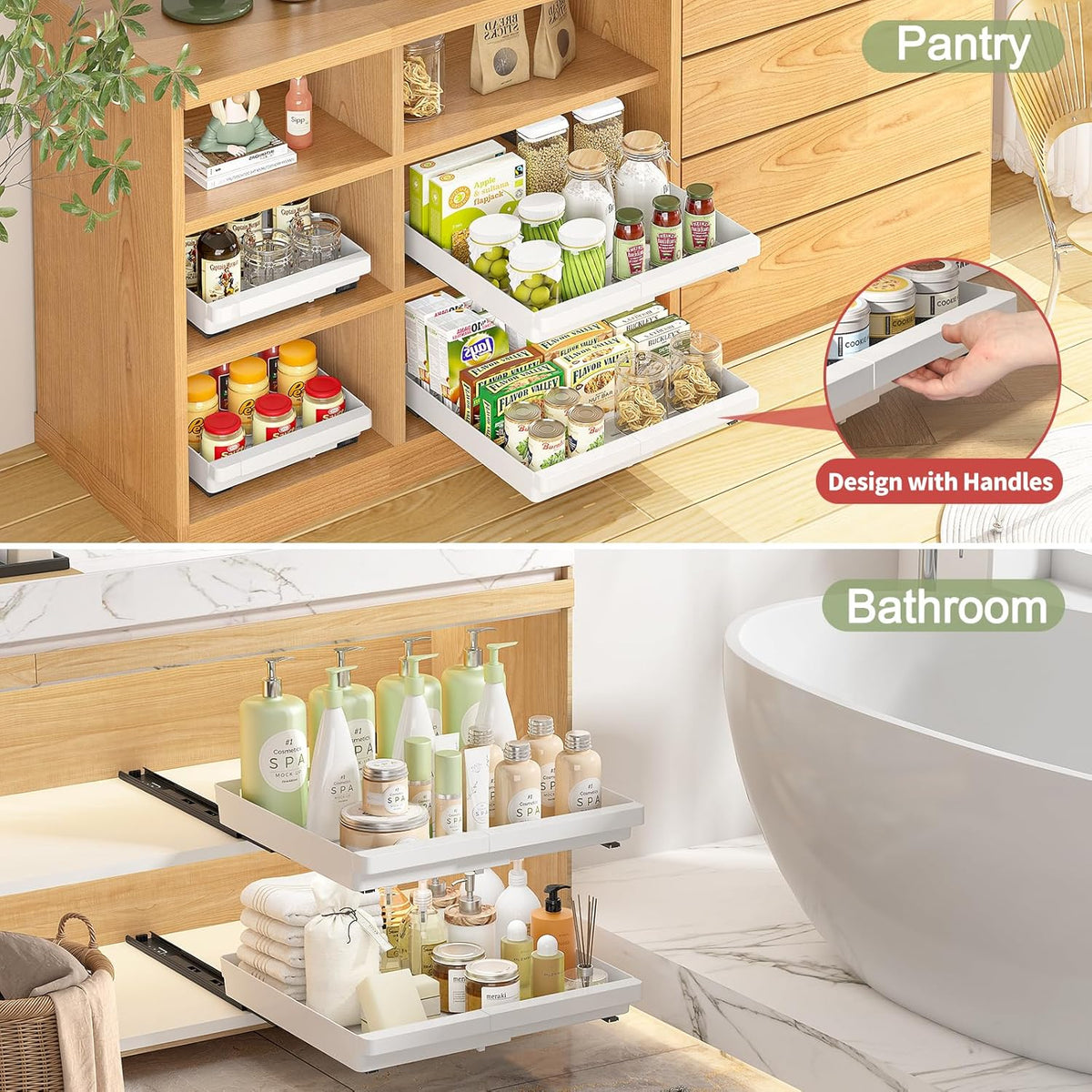 DOMNIU Pull Out Cabinet Organizers Expandable,White,16.9"Depth,2 Pack