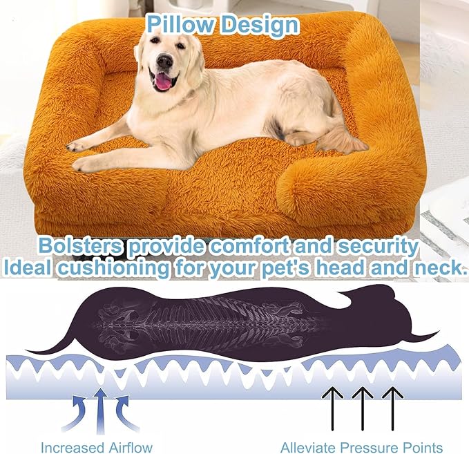 Dog Beds Large Sized dog Orthopedic, Sofa Dog Bed with Waterproof Lining and Nonskid Bottom, Rectangle Washable Dog Bed for Medium Small Dogs and Cats Comfortable ( Color : Orange , Size : 31 x 21" )