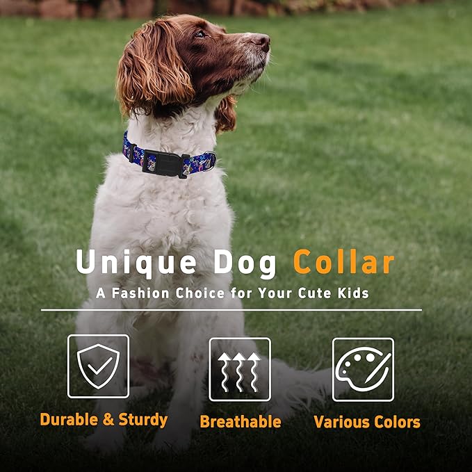 Dog Collar, Classical Birthday Gift Boys Girls Puppy Collar for Small Medium Large Dogs, Adjustable Soft Pet Collar with Safety Buckle for Male Females(Purple Birthday, XS)