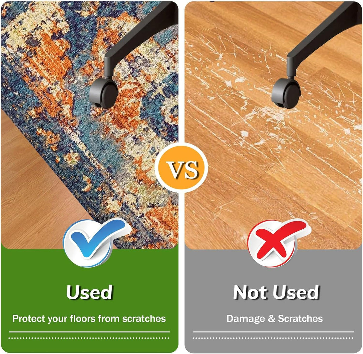 Office Chair Mat for Hardwood Floor, 48"x60" Desk Chair Mats for Rolling Chair Easy to Clean, Anti-Slip Floor Protector Rug Easy Glide Desk Computer Chair Mat for Hard Floor Home Office(Blue Orange)