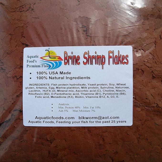 Aquatic Foods Inc. Brine Shrimp Flakes, High Protein Brine Shrimp Flakes for Discus, Cichlids, Tetras, Guppies, Live Bearers, All Community Tropical Fish Premium AF Flakes - 2-lb