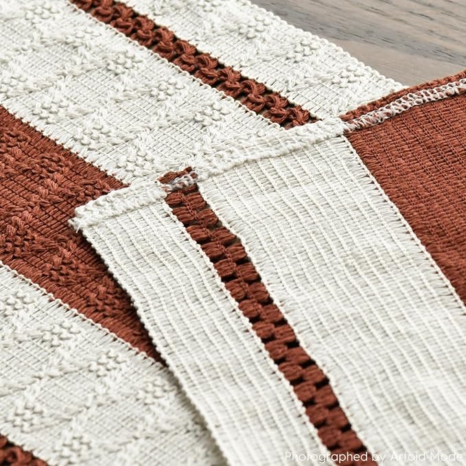 Artoid Mode Caramel Rustic Woven Table Runner 12x72 Inch | Holiday Farmhouse