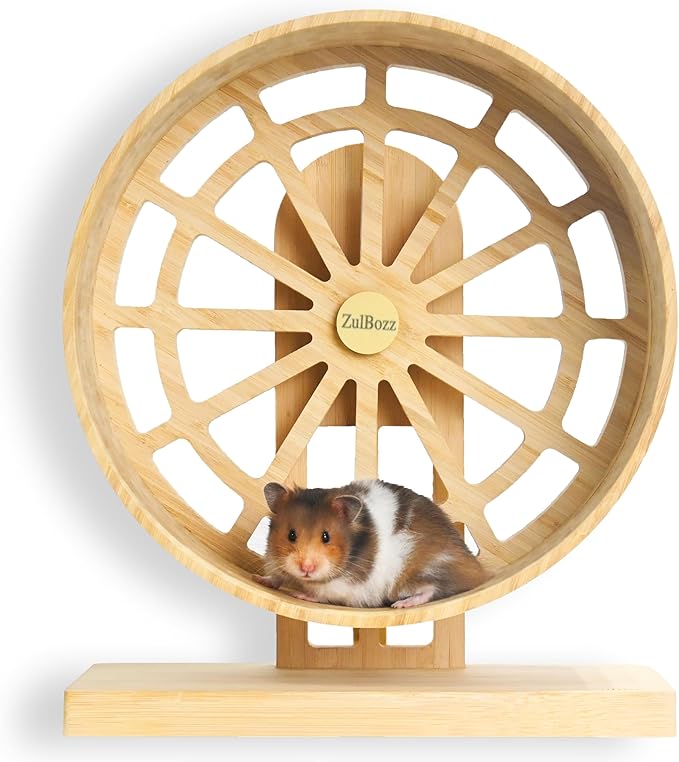 Hamster Wheel – Silent Hamster Toys, 11 Inch Chinchilla Wheel for Syrian, Dwarf Hamsters, Gerbil Wheel – Bamboo Cage Accessories, Exercise Wheel, Small Animal Toy