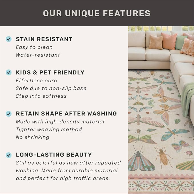 Pastel Pink Girls Rugs for Bedroom 6x8