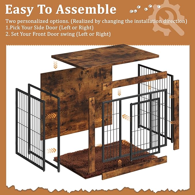 Greesum Modern Dog Crate Furniture That Doubles as a Side Table - Sturdy Wooden Kennel with Double Door Design, Equipped with Soft Cushion & Chew-Resistant Resign, Suitable for Dogs