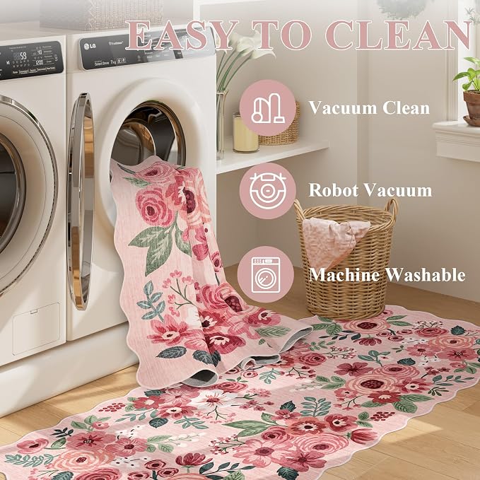 DUKINO 2x8 Washable Runner Rug, Lightweight Soft Floral Hallway Rug Runner