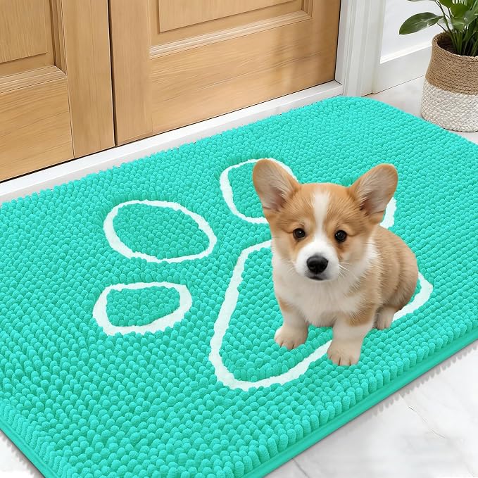 OLANLY Dog Door Mat for Muddy Paws 24x16, Paw Print Design, Absorbs Moisture