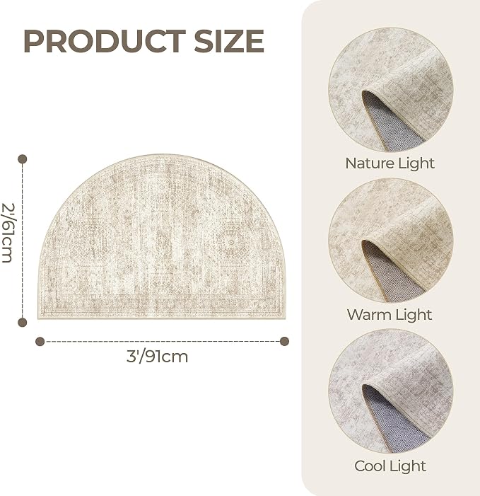 2x3 Half Circle Rug for Entryway, Washable Half Round Rugs