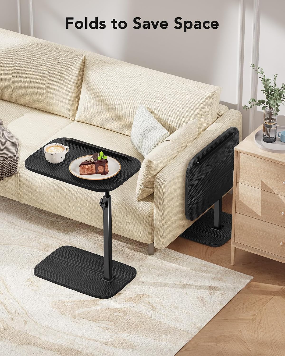 HUANUO TV Tray with Height Adjustment, 360° Swivel, 90° Tilt, Black