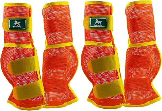Fly Boots for Horses Set of 4 – Breathable Mesh Leg Protection for Summer with Ventilated Design & All-Day Comfort （Orange，Large