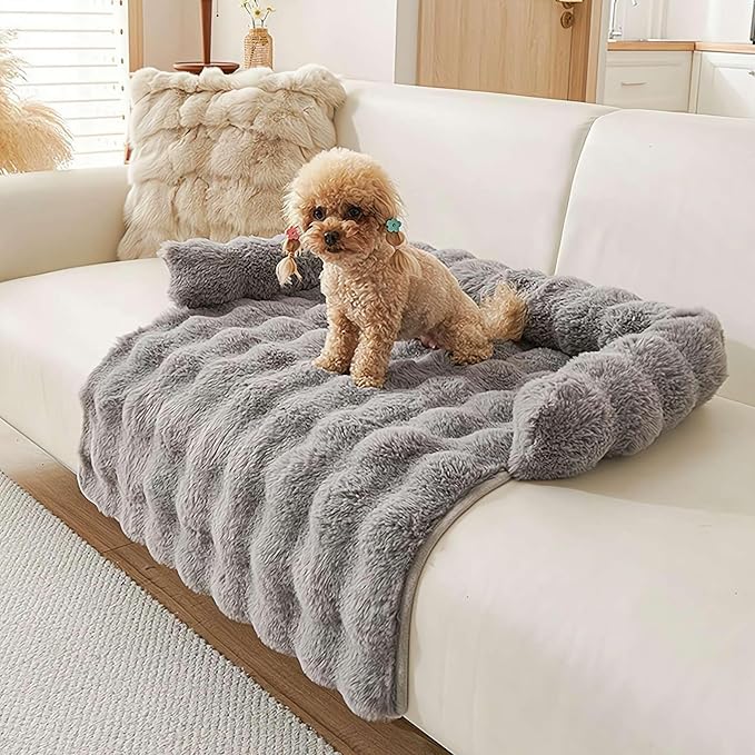 Waterproof Throw Blanket For Dogs & Indoor Cats,Dog Pad Washable Removable Couch Cover,Plush Long Fur Mat with Non Slip Silicone Base,Furniture Protector Gift for New Pet Parents,29.5"x29.5" (grey)