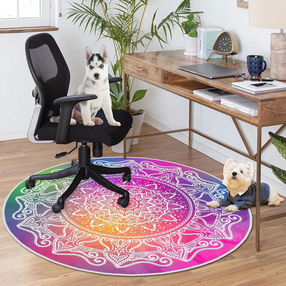 4ft/48in Home Office Chair Mat for Hardwood Floor, Anti-Slip Desk Chair Mats, Computer Gaming Chair Mats for Rolling, Low Pile Carpet Floor Chair Mat(Colorful-1)