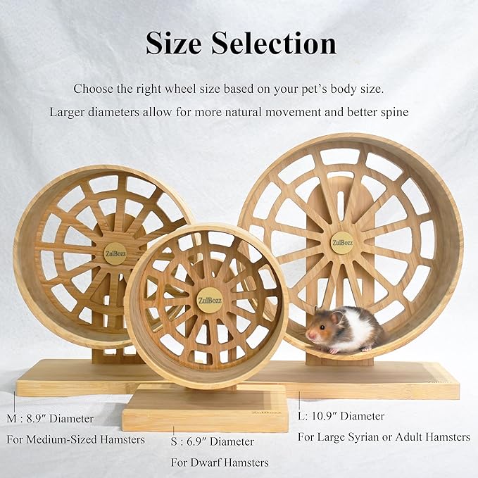 Hamster Wheel – Silent Hamster Toys, 9 Inch Chinchilla Wheel for Syrian, Dwarf Hamsters, Gerbil Wheel – Bamboo Cage Accessories, Exercise Wheel, Small Animal Toy