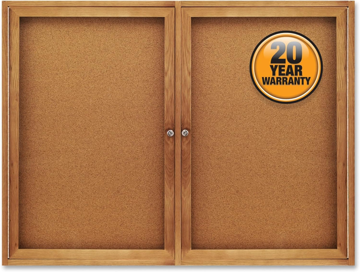 Quartet Bulletin Board, 4' x 3' Enclosed Cork Notice Board, Lockable Swing Doors, Oak Finish (364)