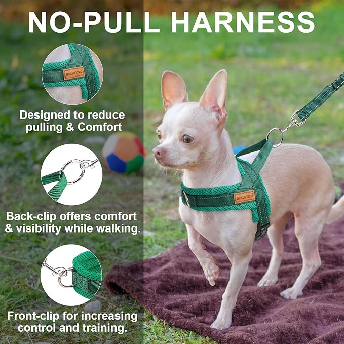BEAUTYZOO No Pull Dog Harness Medium Sized Dog, Breathable Mesh Padded Dog Harness and Leash Set, Adjustable Reflective Escape Proof Dog Vest Harnessss Quick Fit for Training Walking, Green M