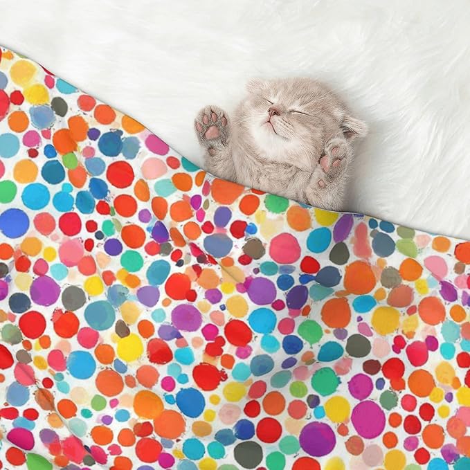 Waterproof Dog Blanket Soft Pet Blanket for Puppy Cat, Fleece Cat Throw Blankets for Furniture Bed Couch Sofa Reversible - Colorful Watercolor Dots