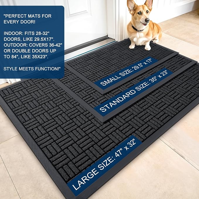 OLANLY Front Door Mat Outside Entrance 35x23, Heavy Duty Sturdy Natural Rubber