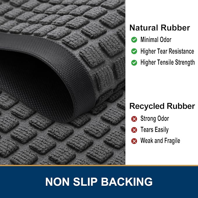 Smiry Front Door Mat Outside Entrance, Heavy Duty Natural Rubber Doormat