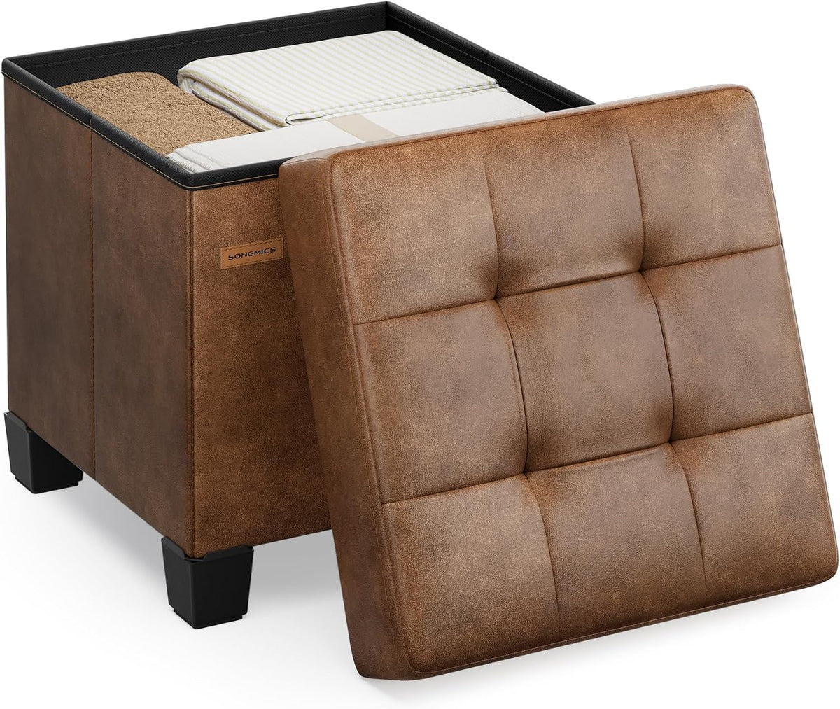 SONGMICS Small Storage Ottoman, 15 x 15 x 15.8 Inches, 9.8 Gal. (37 L)