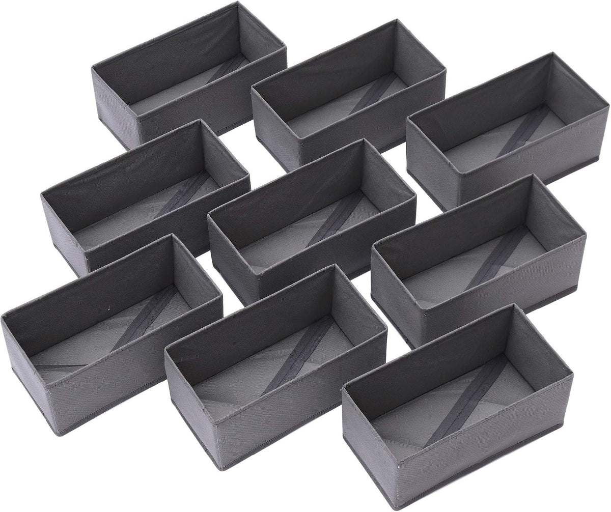 DIOMMELL 9 Pack Foldable Cloth Storage Box Closet Dresser Drawer Organizer Fabric Baskets Bins Containers Divider for Clothes Underwear Bras Socks Lingerie Clothing, M Grey 090