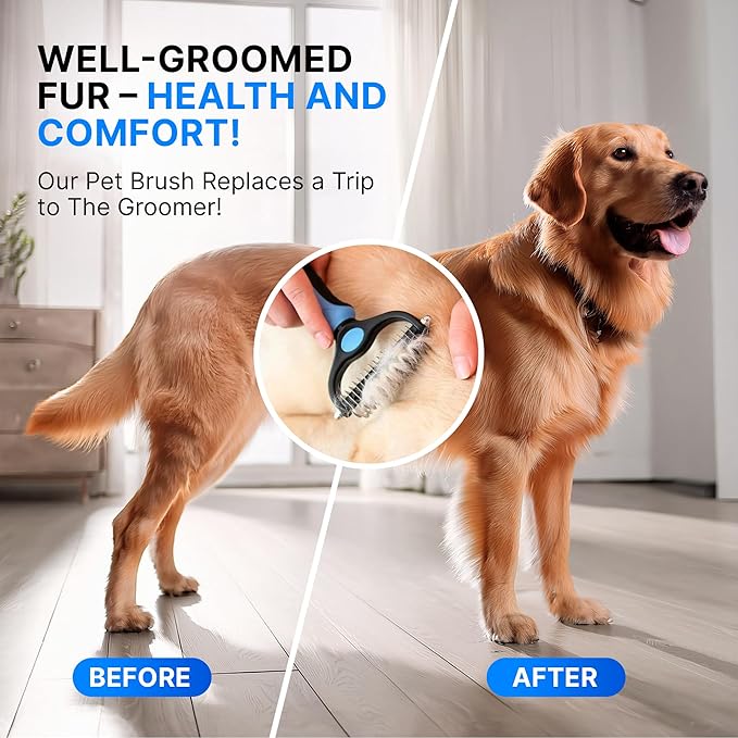 Dog Rake Brush for Shedding – Undercoat Deshedding Tool for Long & Thick Hair Dogs, Removes Loose Fur, Reduces Mats