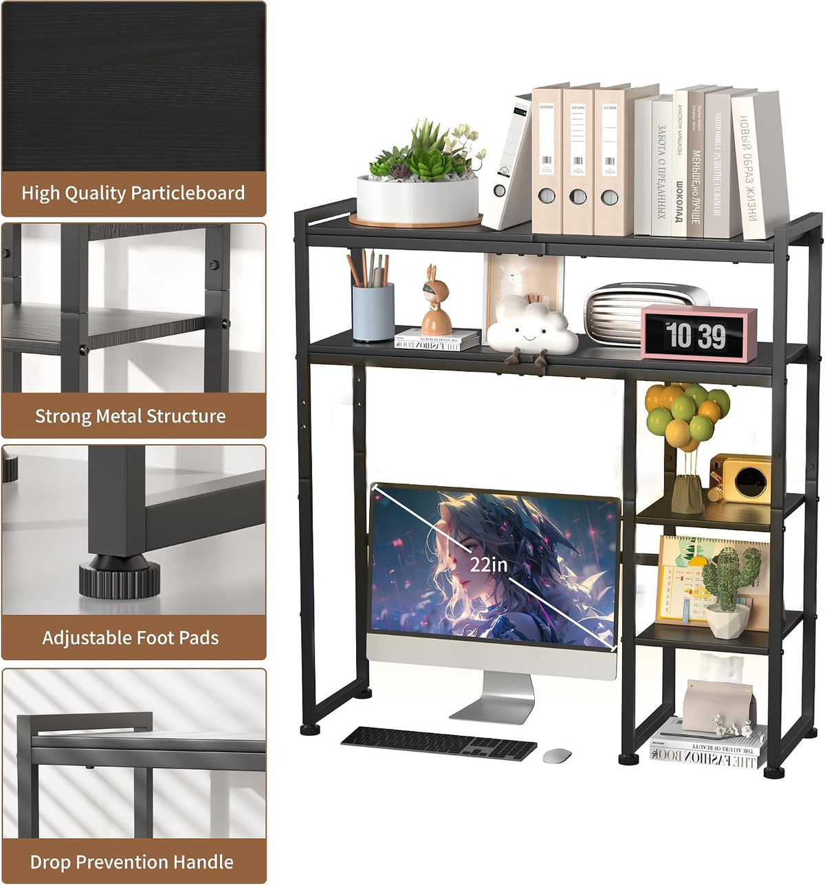 Aetheris Desktop Organizer Shelf, 30" Wooden Office Storage Rack, Display Shelf Rack, 5 Tier Desktop Display Rac, Desk Shelf, Desk Hutch for Computer Monitor (Black)