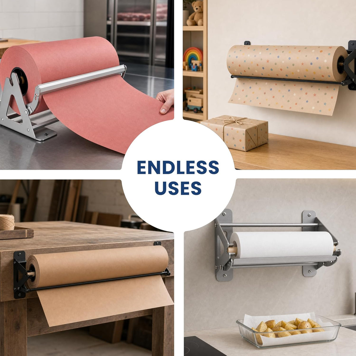 DIY Crew 18 Inch Paper Roll Dispenser and Cutter - Heavy-Duty Wall Mountable, Non Slip Tabletop - Kraft, Freezer, Butcher Paper - Up to 1000ft Rolls
