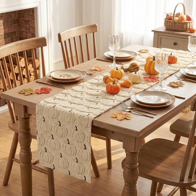 Artoid Mode Beige Soft Faux Fur Fall Table Runner 13x120 Inch | Seasonal