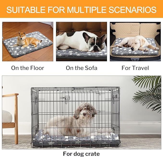 4 Pcs Washable Dog Bed Plush Orthopedic Outdoor Crate Mat with Non-Slip Bottom,Luxe Kennel Pad for Pets,Cozy Cage Cushion&Pet Sleeping Mattress Large Sized,Medium,Small Dogs,30 x 20 inch,Color Blend