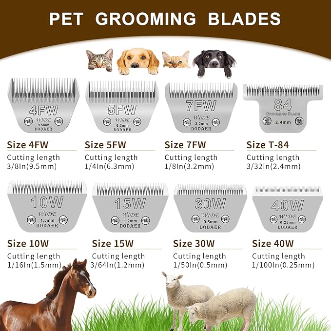 Detachable Pet Dog Grooming Blades-Size 7FW Dog Grooming Wide Blade,Cutting Length 1/8" 3.2MM,Compatible with Most Andis,Oster A5,Wahl km10 Clippers
