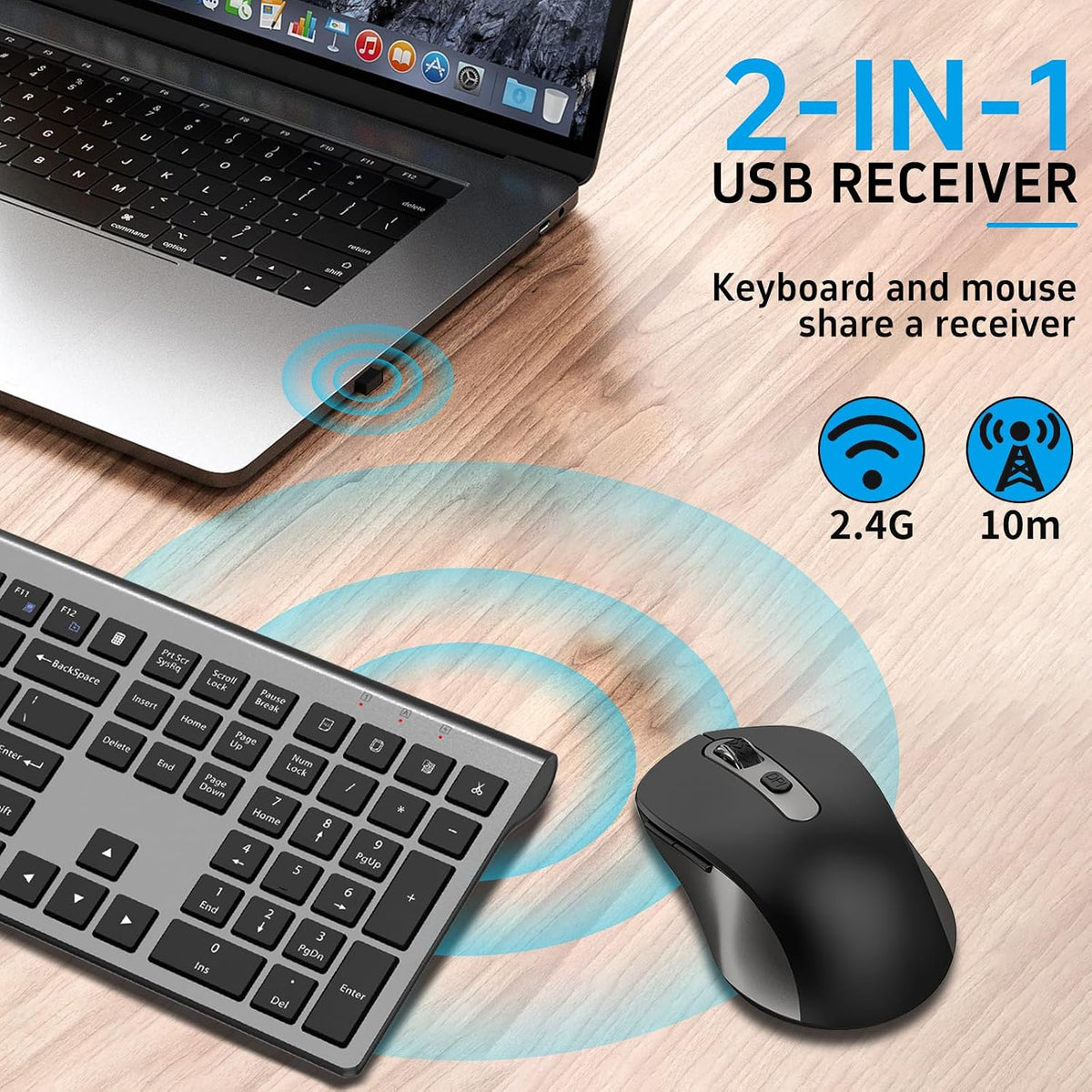 Ultra Thin Ergonomic Silent Wireless Keyboard Mouse Combo Grey