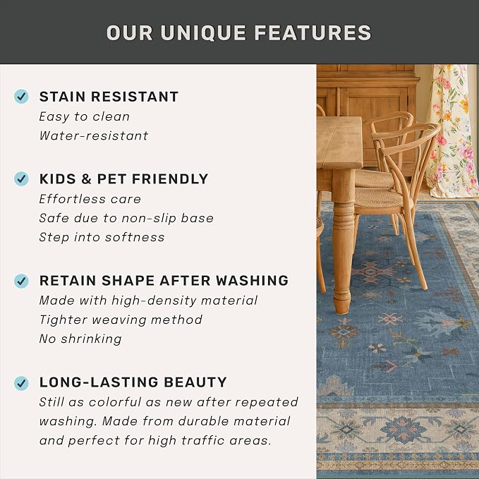 Washable 3x6 Throw Rug for Large Kitchen