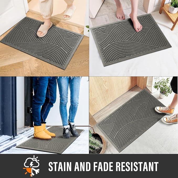 HIYARD Sturdy Front Door Mat, Absorbent Muddy Dirt Resist Welcome Door Mats