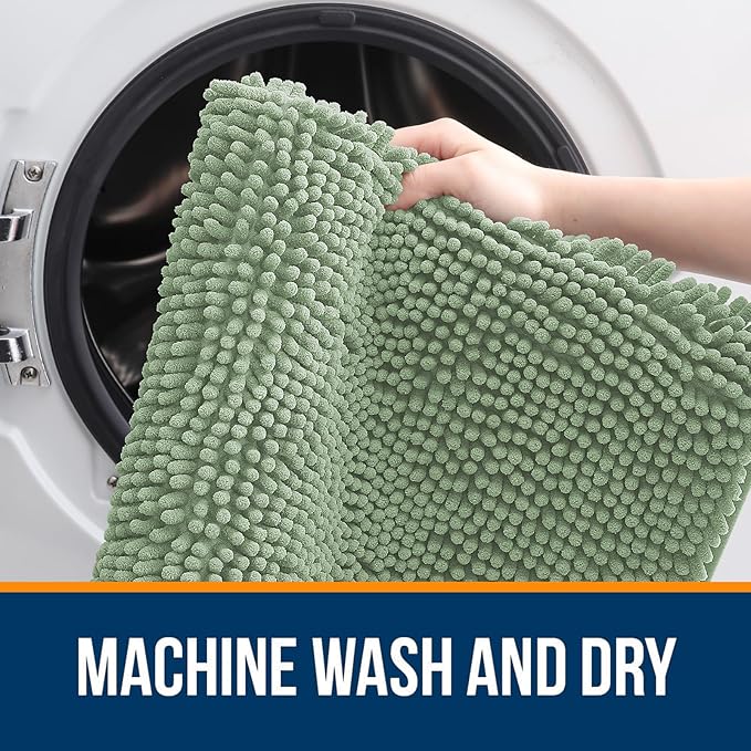 OLANLY Bathroom Rugs 34x21, Extra Soft Absorbent Chenille Bath Rugs, Rubber