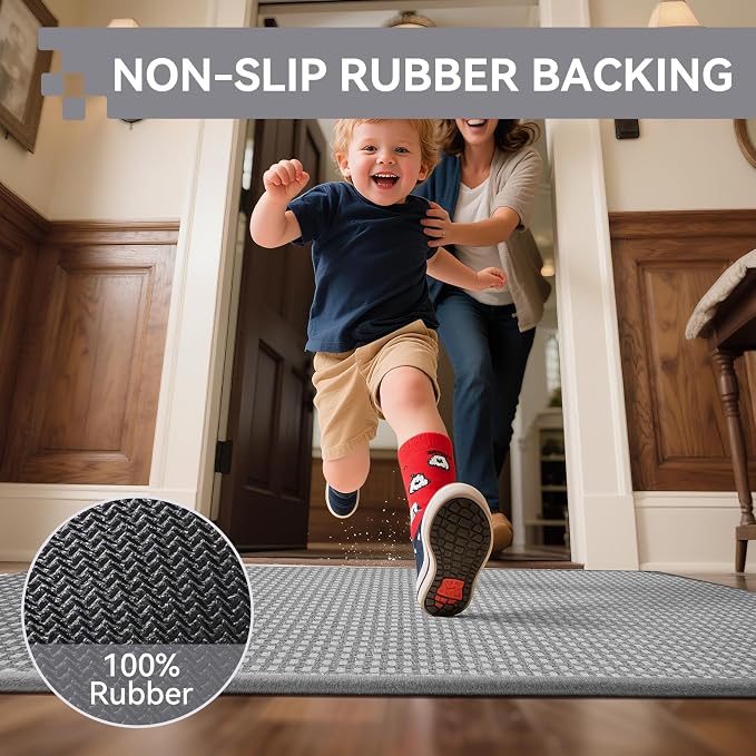 Front Door Mat 17''x30'', Absorbent Dirt Resist Washable Non Slip Low-Profile