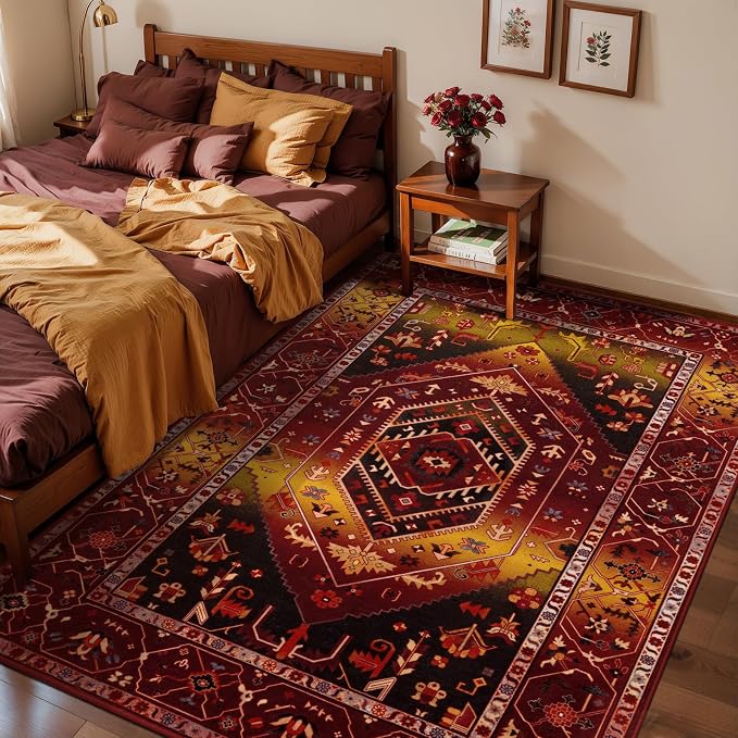 SERISSA 5x7 Boho Area Rug, Washable Non-Slip Rugs