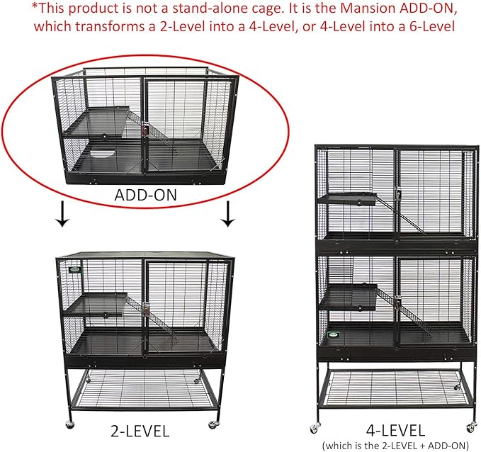 Durable All-Metal Mansion Cage (Add-On II) for Chinchillas, Rats, Ferrets, Degus, Prairie Dogs
