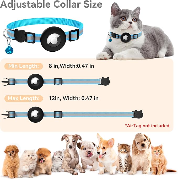 Vanjua 2 Pack Airtag Cat Collar Breakaway with Bell, Reflective Kitten Collar with Air Tag Cat Collar Holder Case for Girl Boy Cats, Pet Supplies Accessories (Black A+Blue A)