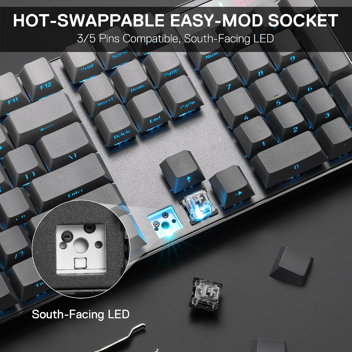 Redragon K556 PRO Wireless RGB Gaming Keyboard, Aluminum Board, PBT Keycaps