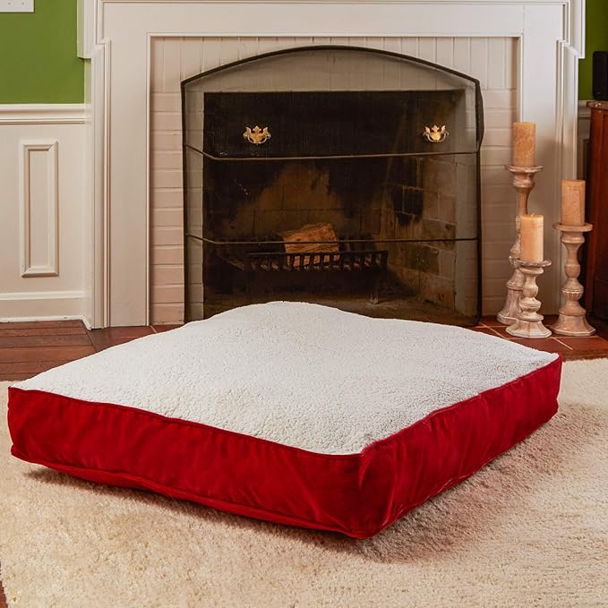 South Pine Porch Buddy Reversible Rectangle Pillow Style Microfiber and Sherpa Dog Bed with Removable, Machine-Washable Cover, Crimson Sherpa, Large (48 in. x 36 in.)