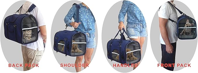 6-in-1 Sturdy Pet Carrier Backpack, Front Pack, Shoulder Bag, Pet Hand Bag, Car Seat Crate, Soft-Sided pet Carrier, Small Animal Travel Carrier, Airline Approved, Size Small for Pets 14-16" Long